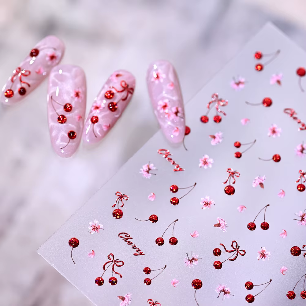 Autocollants pour ongles 5D brillants en strass rouges
