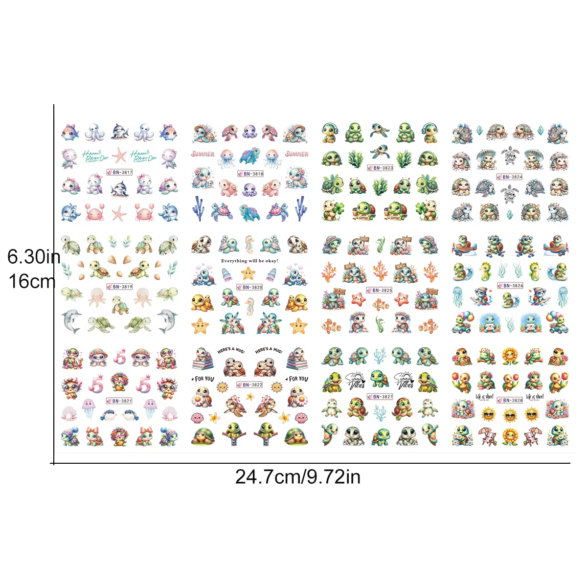 12 Motifs Adorables Tortues Marines Autocollants d'Été pour Ongles Dauphins Étoiles Thème Océan Décoration Manucure à Transfert d'Eau Breloques Coulissantes