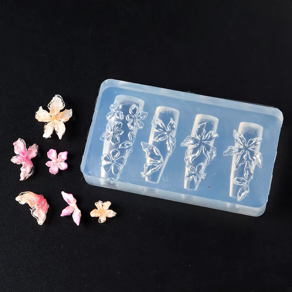 Moule à ongles en silicone 3D motif floral Hibiscus