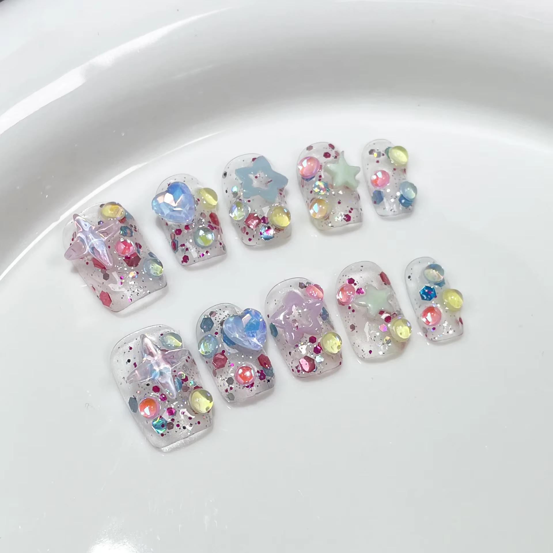 Taille S à la main acrylique presse sur ongles court carré rond faux