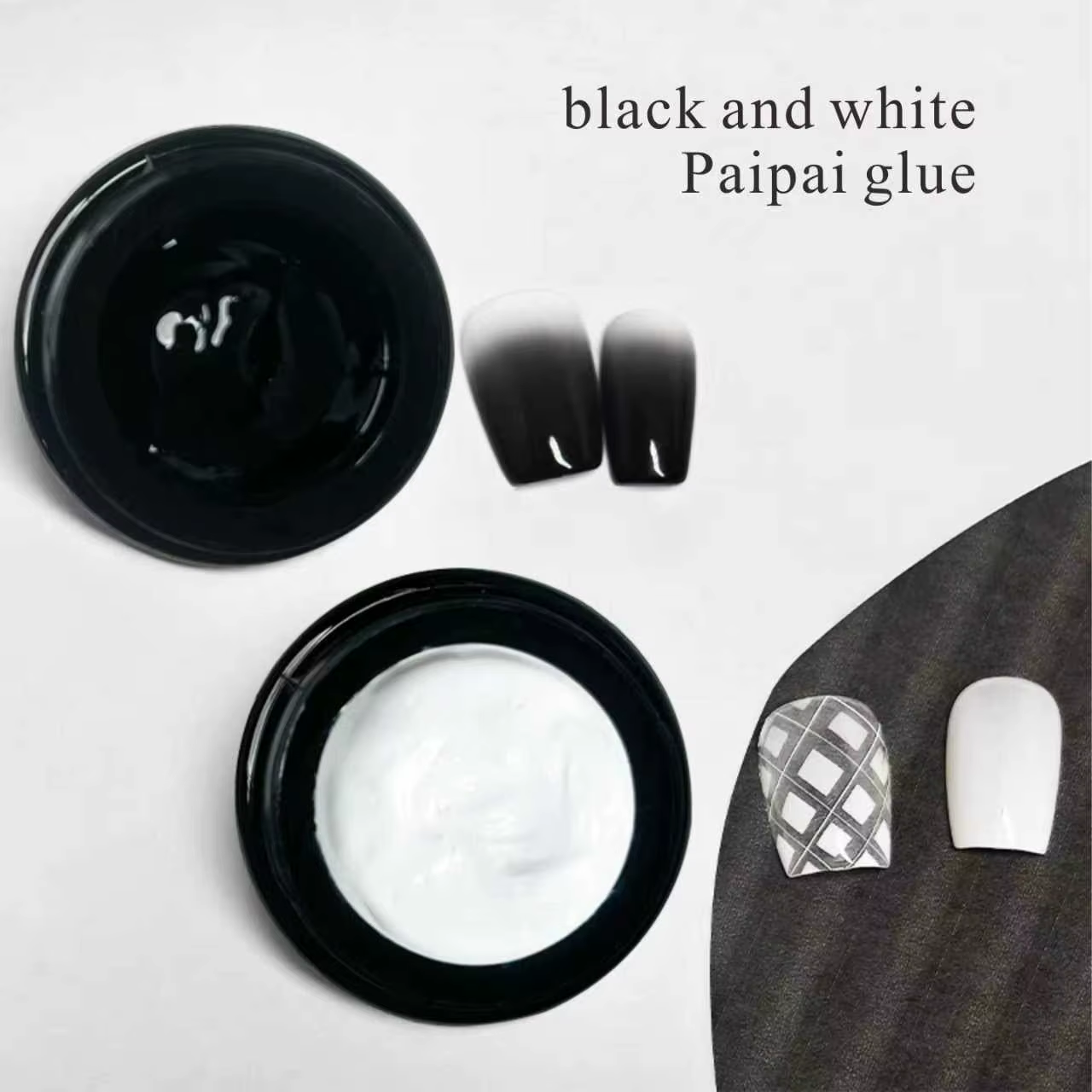 Colle à ongles 5G couleur unie noir et blanc, colle à effet plâtre, gel couleur unie dégradé brillant, durable pour DIY à domicile et salon