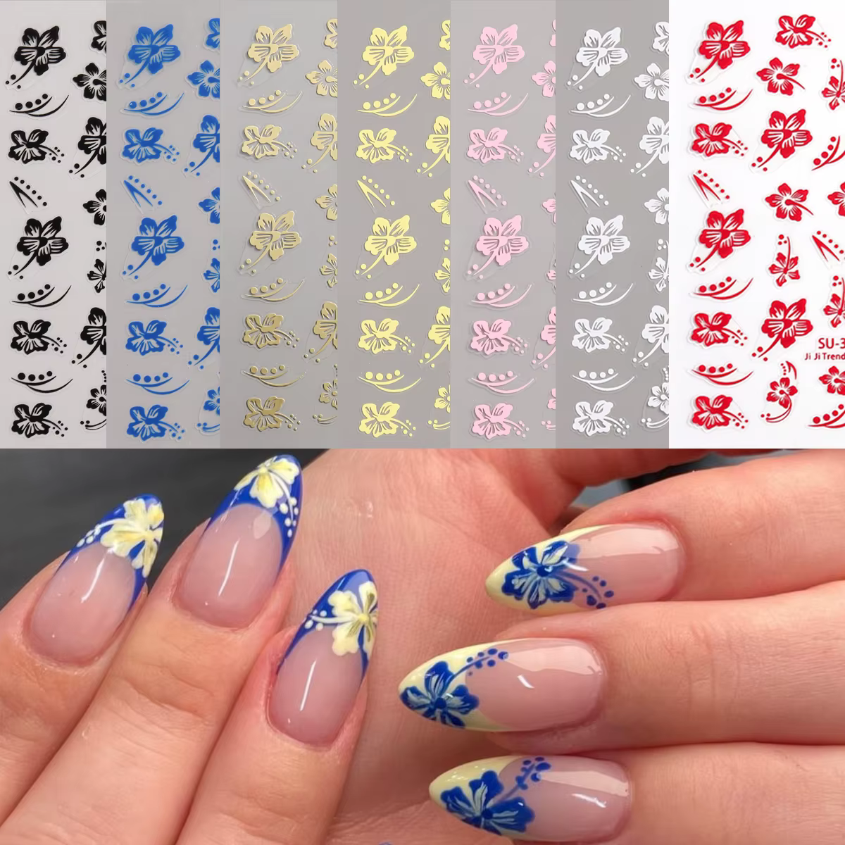 Autocollants pour ongles fleur d'hibiscus