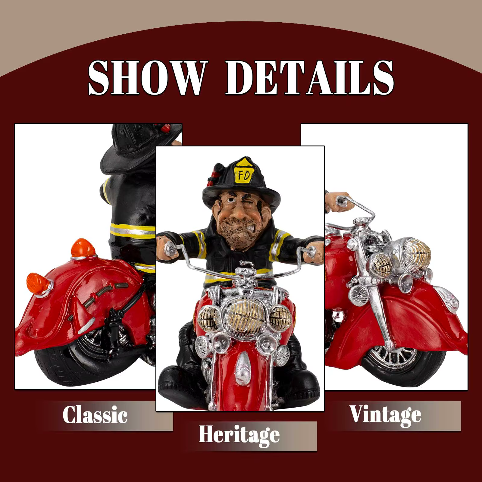 Figurine de pompier de moto, modèle de pompier FD Unique à collectionner, décoration de bureau parfaite, Sculpture de moto de pompier Vintage rouge