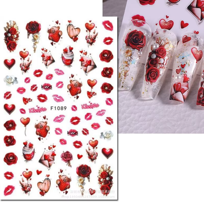 3d Nail Art décalcomanies saint valentin coeurs rouges ballons chats mignons amour lettres autocollants pour ongles Art manucure conseils décorations