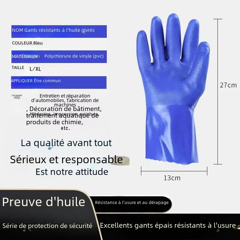 Gants industriels résistants aux produits chimiques, Protection épaisse, antidérapante, résistante à l'huile et aux acides