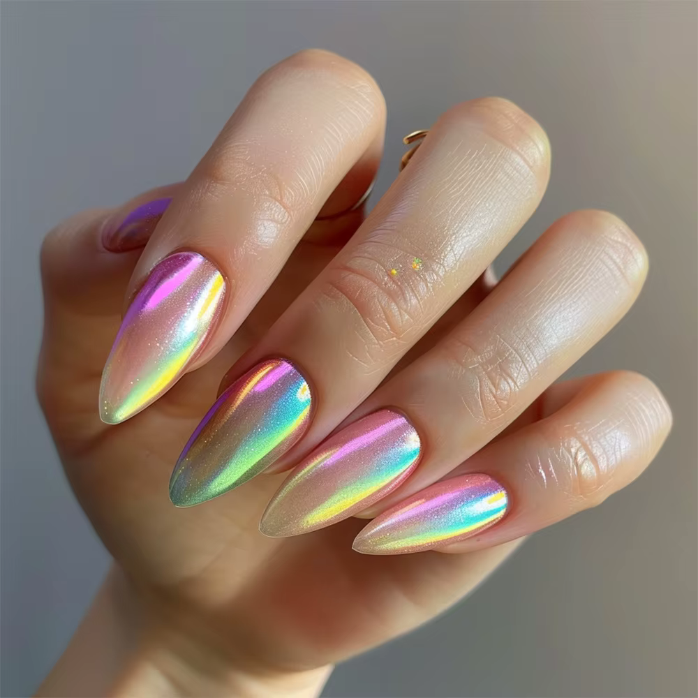 24 pièces faux ongles œil de chat bleu portable longs