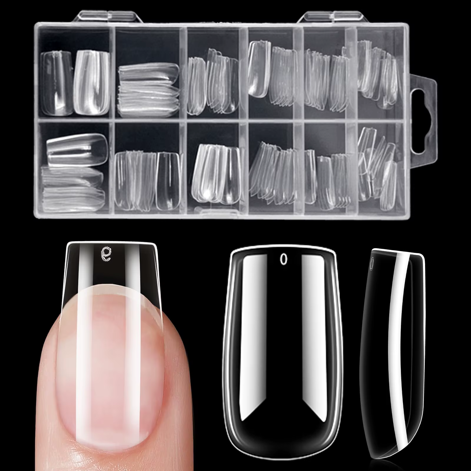 120 pièces ensemble de pointes d'ongles claires cercueil amande mince Stiletto ovale carré et plus de formes couverture complète acrylique presse sur les ongles 12 tailles