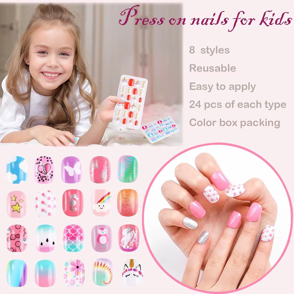 Lot de 120/192 faux ongles à presser pour enfants