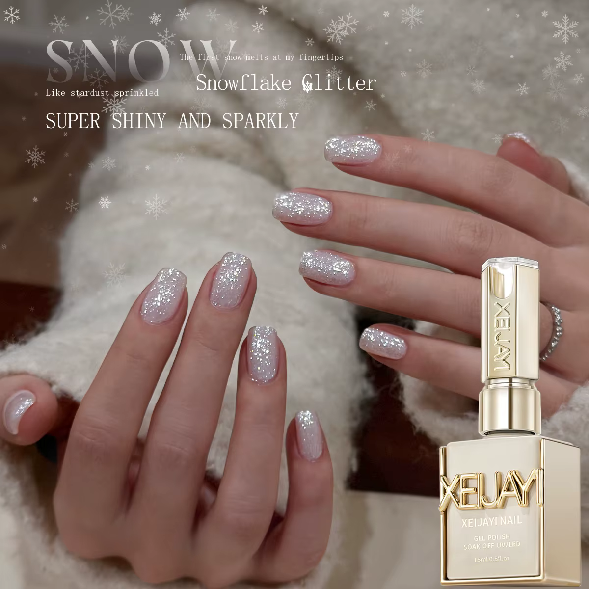 XEIJAYI 1Pc 15ml Vernis à ongles pailleté flocon de neige
