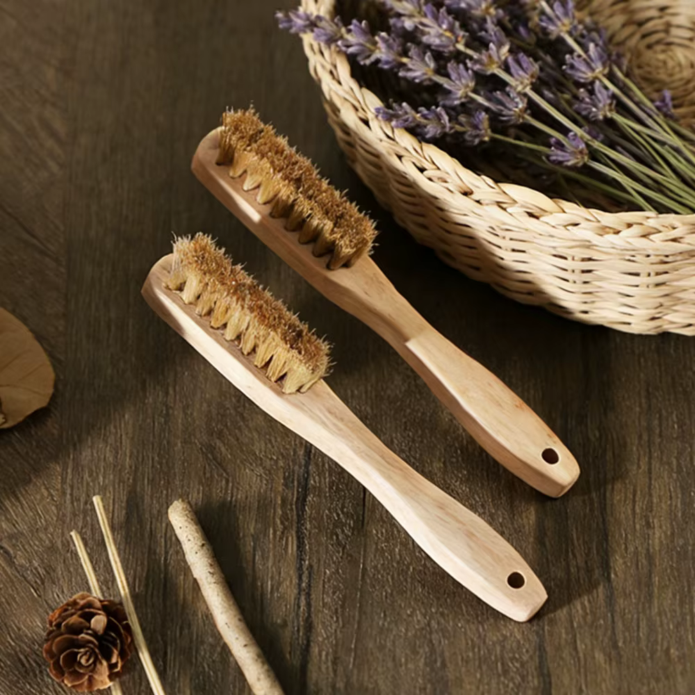 1/3 PIÈCES Petite brosse à ongles en bois massif à long manche et poils de sanglier – Outil de soin des mains naturel