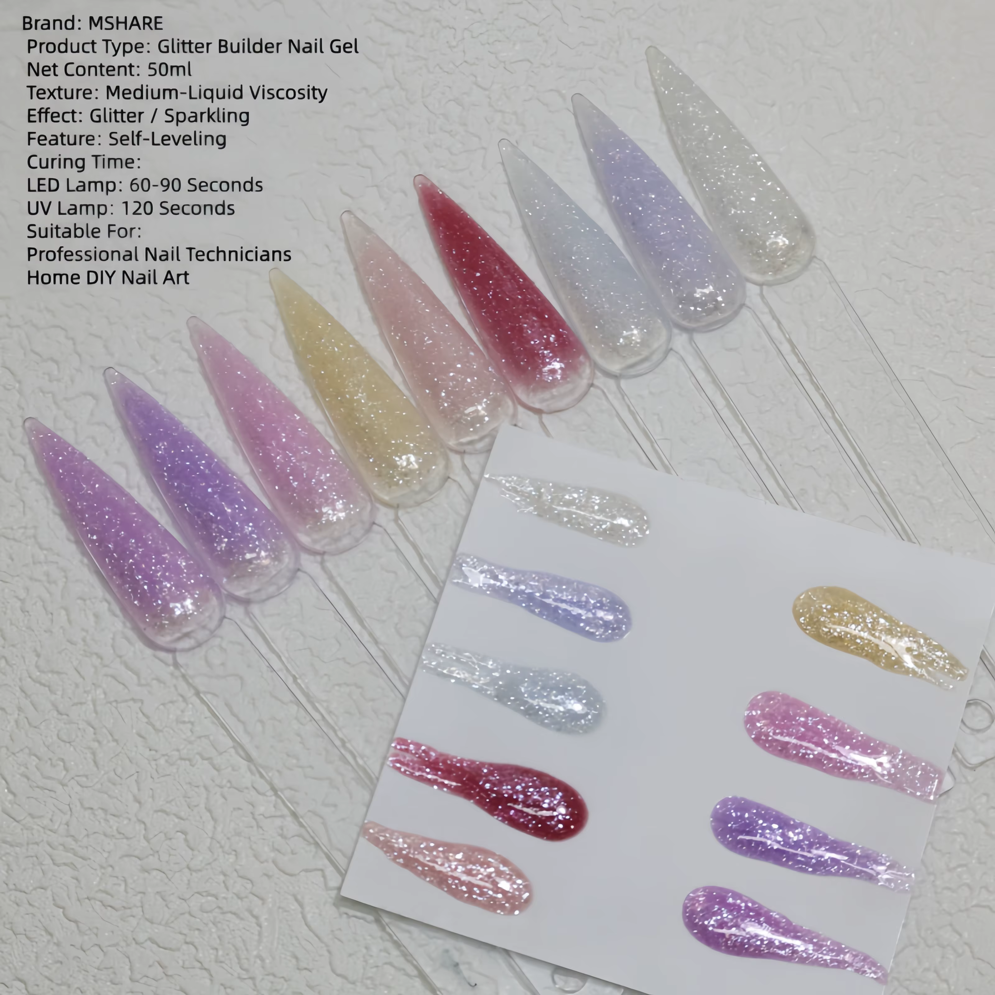 MSHARE Gel de construction à paillettes 50ml sans TPO