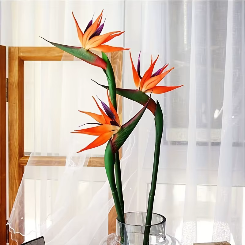 Fleurs artificielles d'oiseau du paradis, 3 pièces, Strelitzia en caoutchouc, fleur à longue tige de 24.5 pouces, adaptée au bricolage, décor à thème de fête à domicile