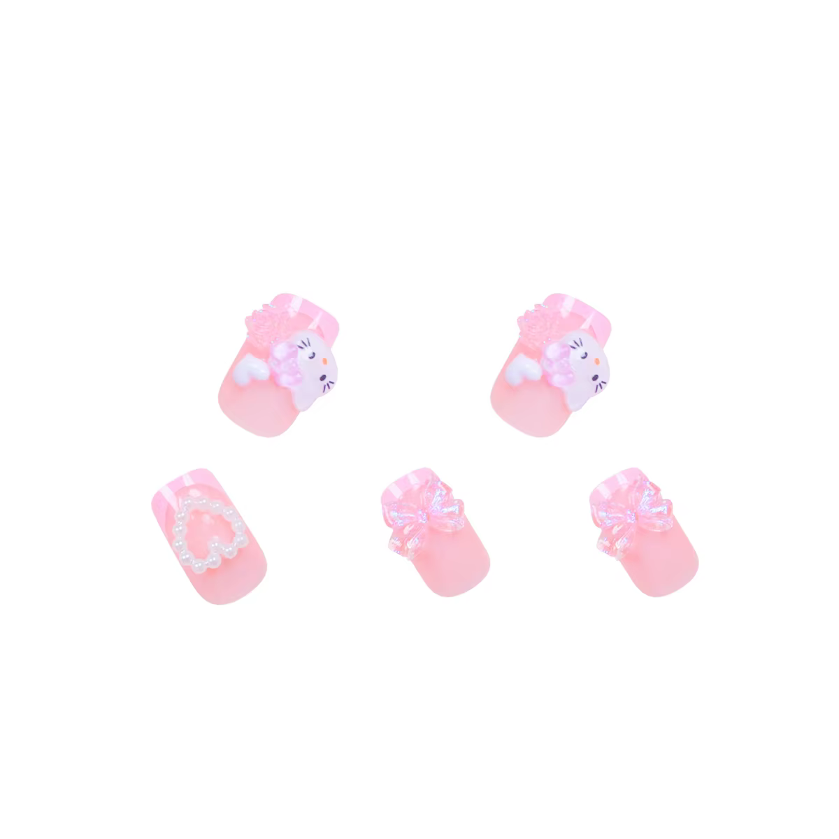 24 ongles carrés moyens rose français mignon dessin animé chat blanc amour camélia Patch