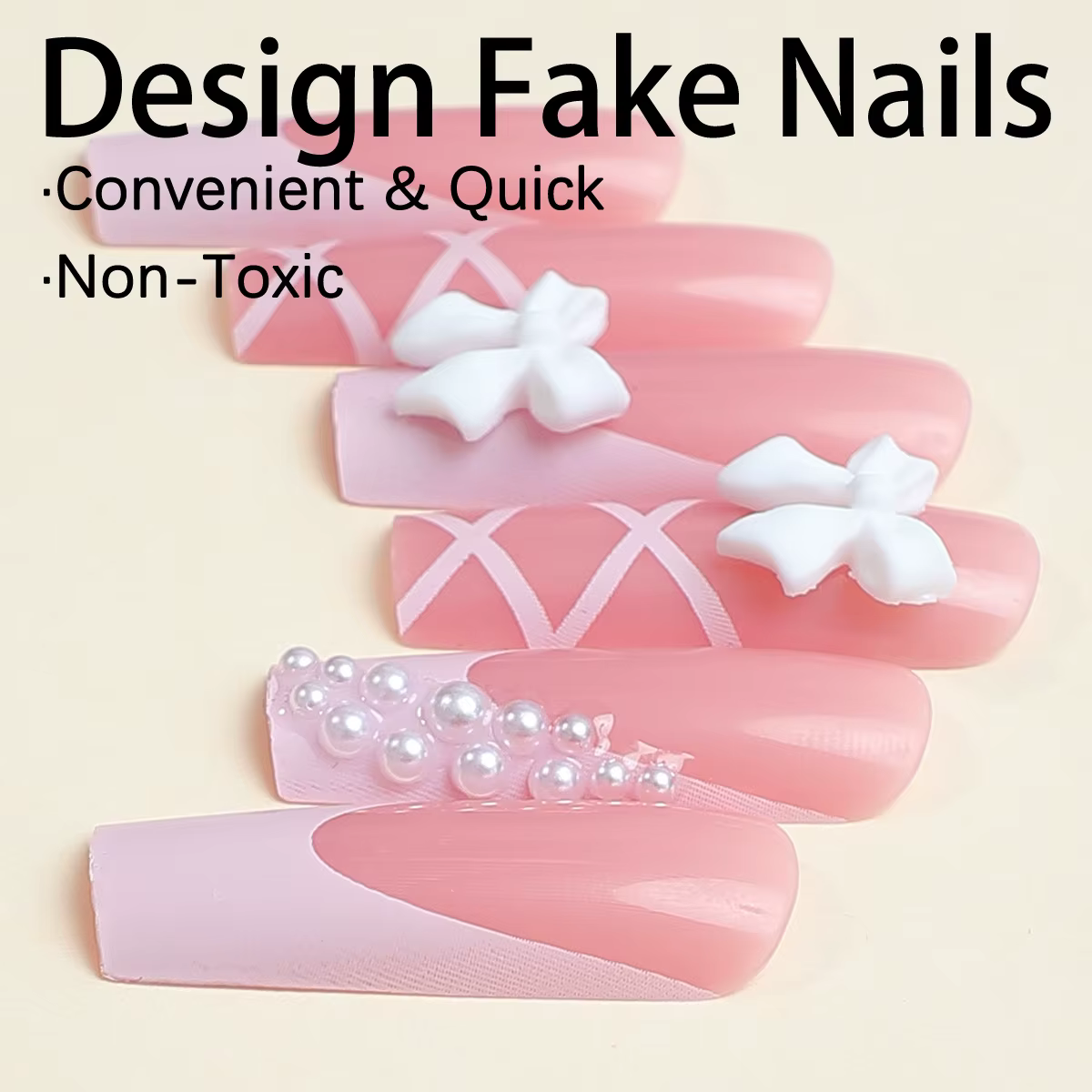 Faux ongles décoratifs avec nœud blanc