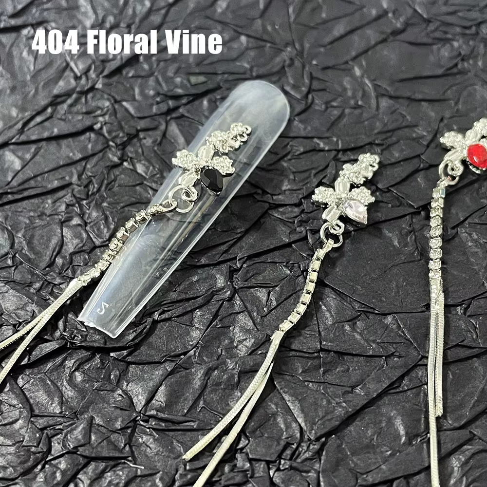 Vigne florale-chromé ongles bijoux chaînes Niche Design fleur XL gland pendentif accessoire bricolage UV Gel vernis