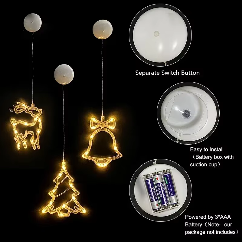 Lumières de fenêtre de Noël LED, décoration de silhouette, cloche d'arbre de Noël, père Noël pour le nouvel an, décor de Noël, lampe à cordes dégradées