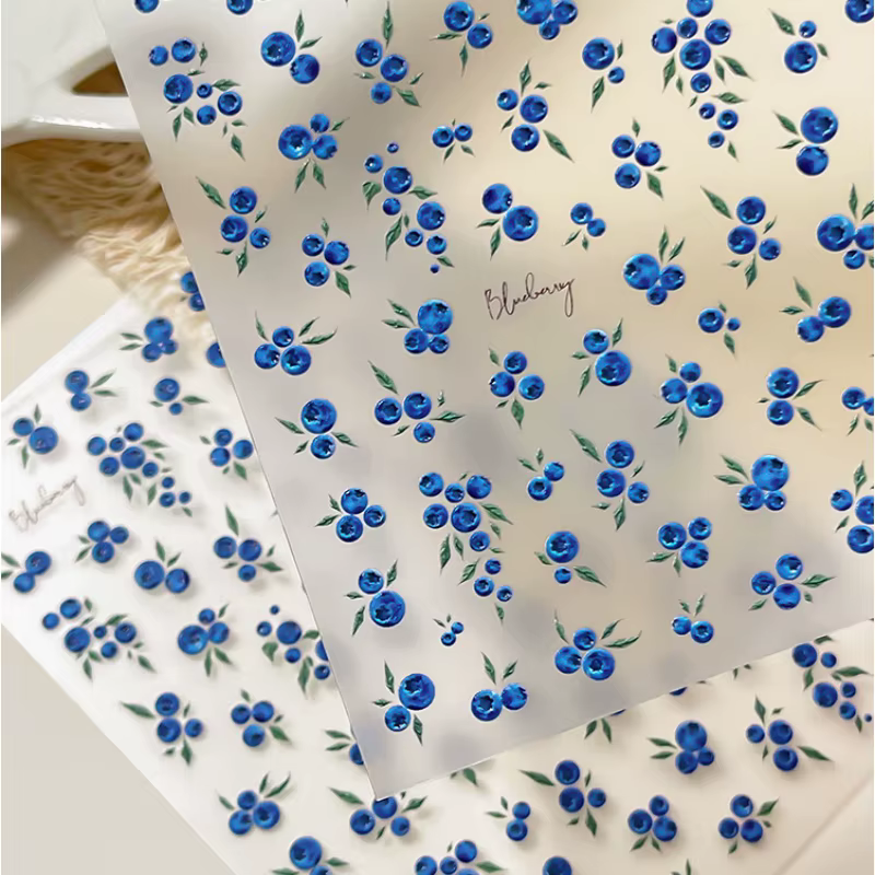 Autocollant pour ongles motif myrtille 3D en relief