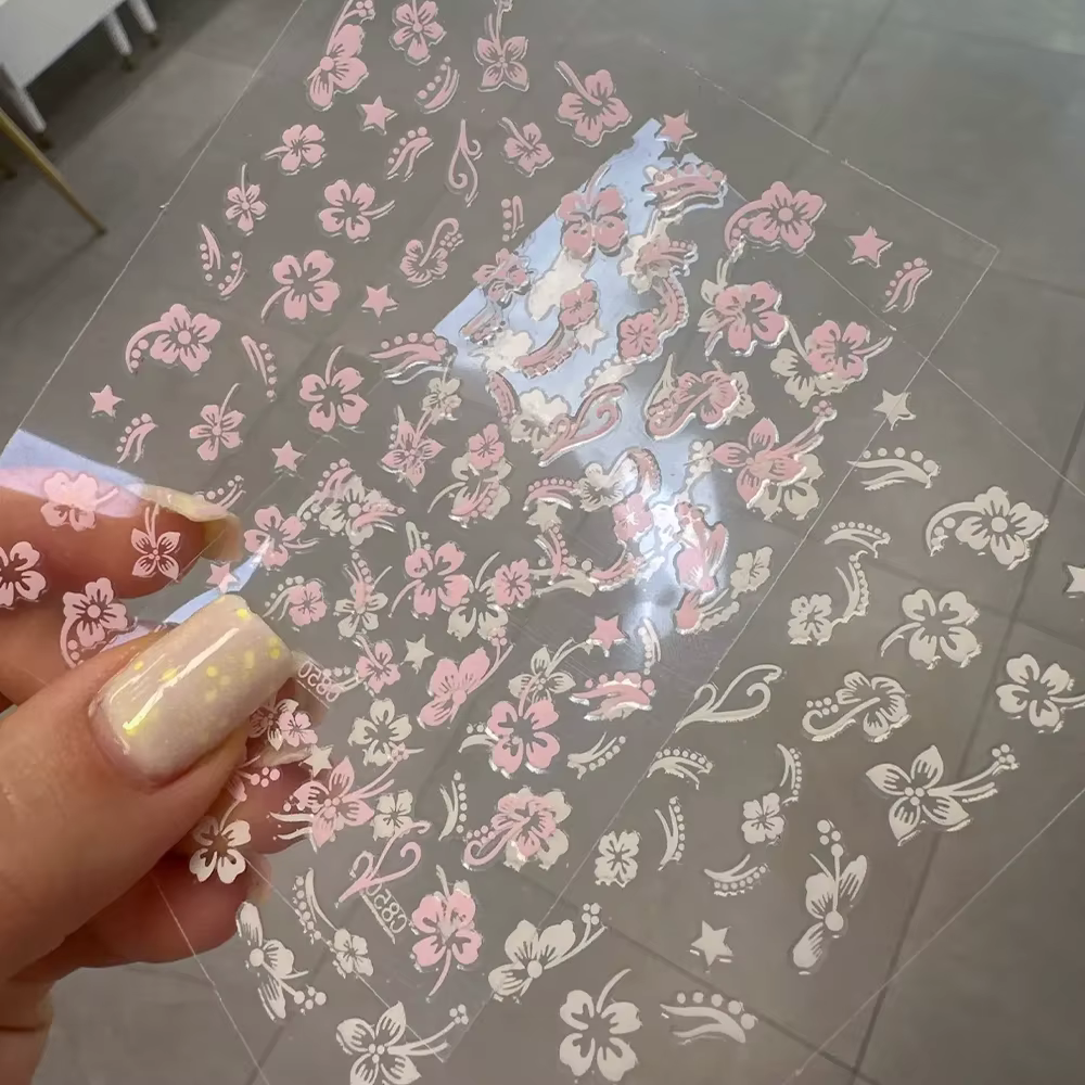 Autocollant pour ongles fleurs d'hibiscus 3D