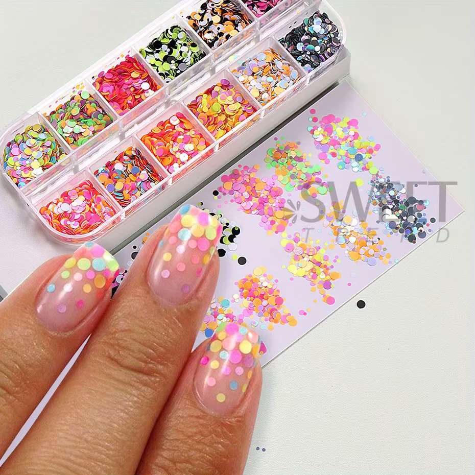 12 grilles fluorescentes rondes paillettes ongles
