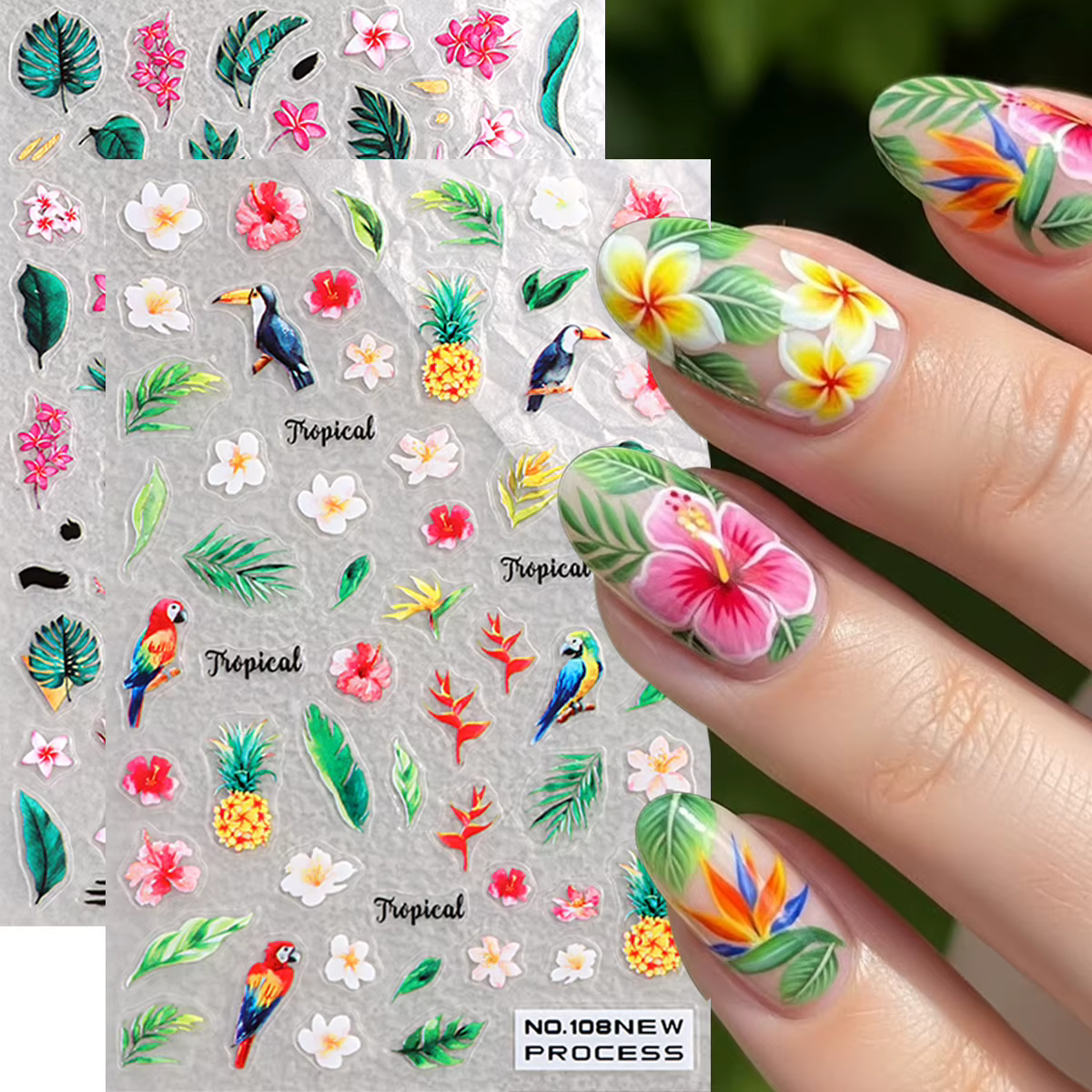 Autocollants pour ongles en forme de feuilles de palmier vertes