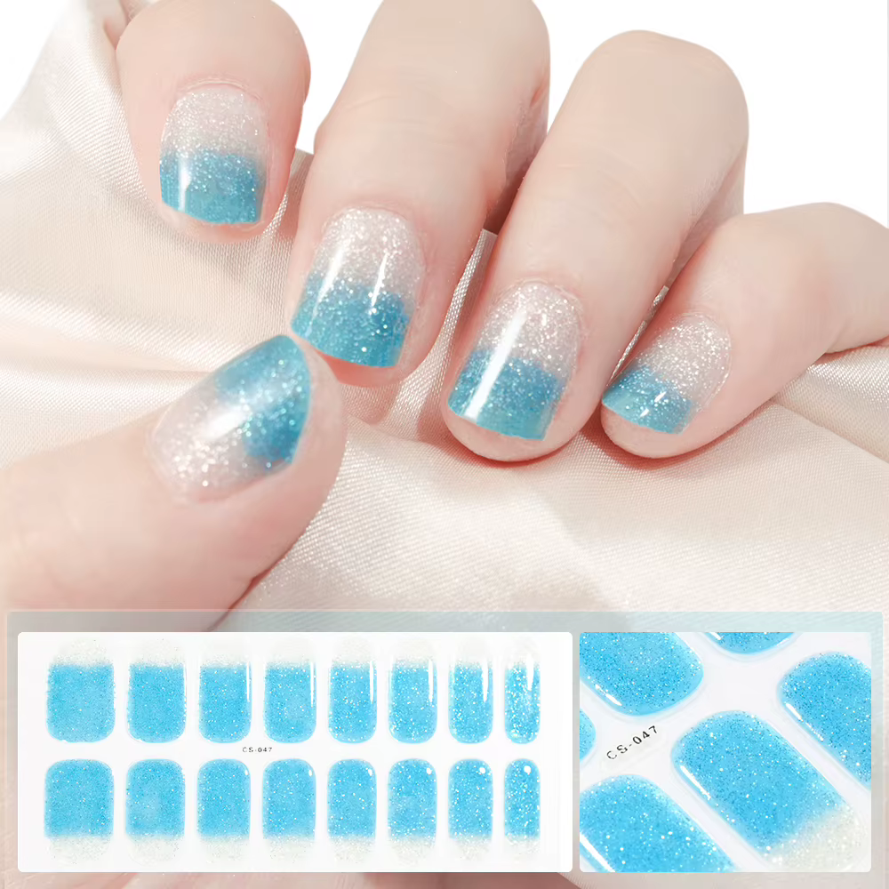 16 conseils UV Gel semi-durci ongles autocollant français couverture complète lumineux blanc paillettes Gel
