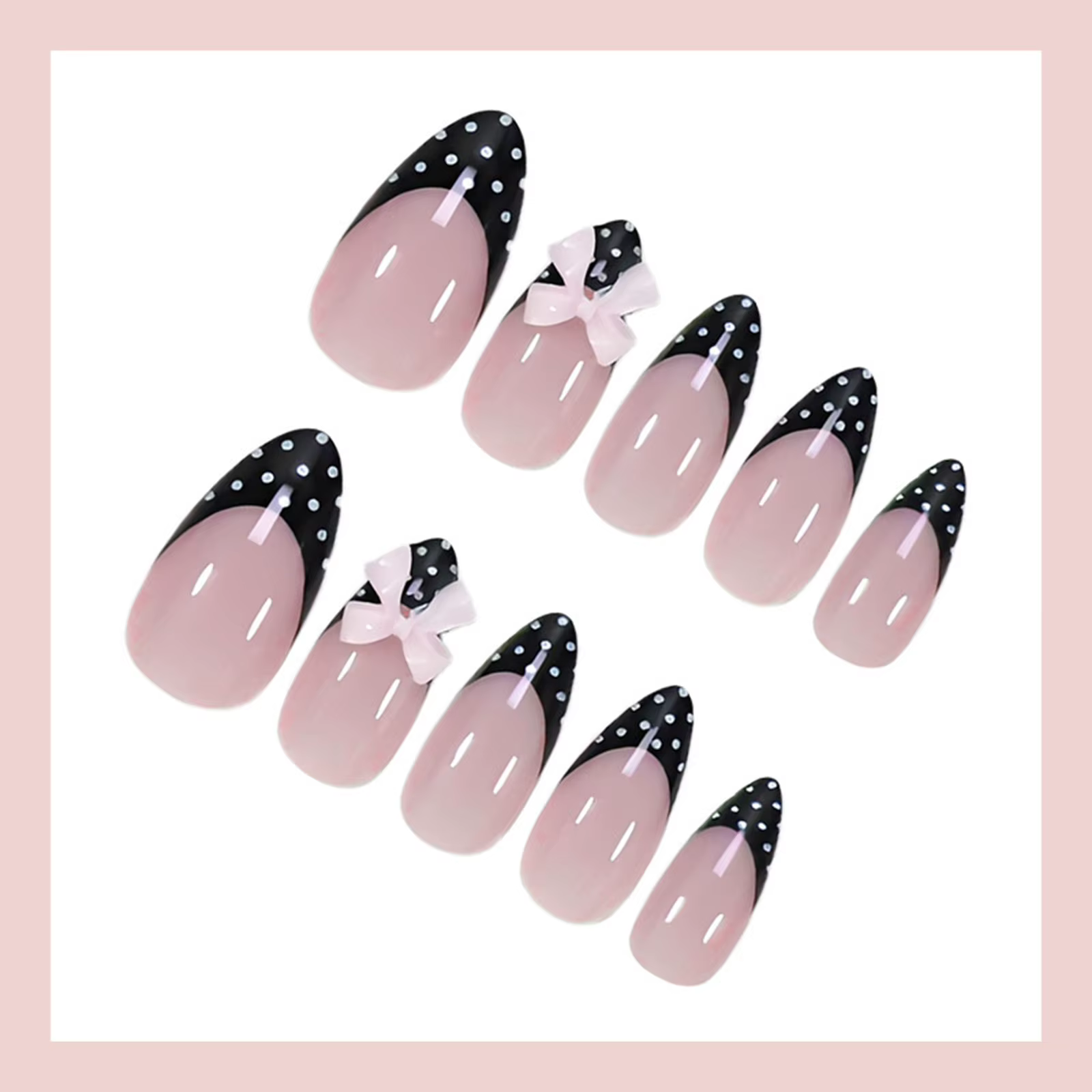 24 faux ongles noirs de style français en forme d'amande