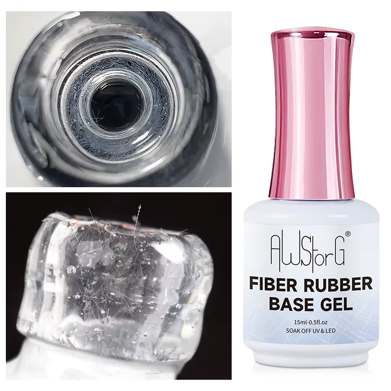 AWStorG 15ML Gel de Base en Fiber de caoutchouc pour ongles cassés réparés en fibre de verre clair Construction rapide