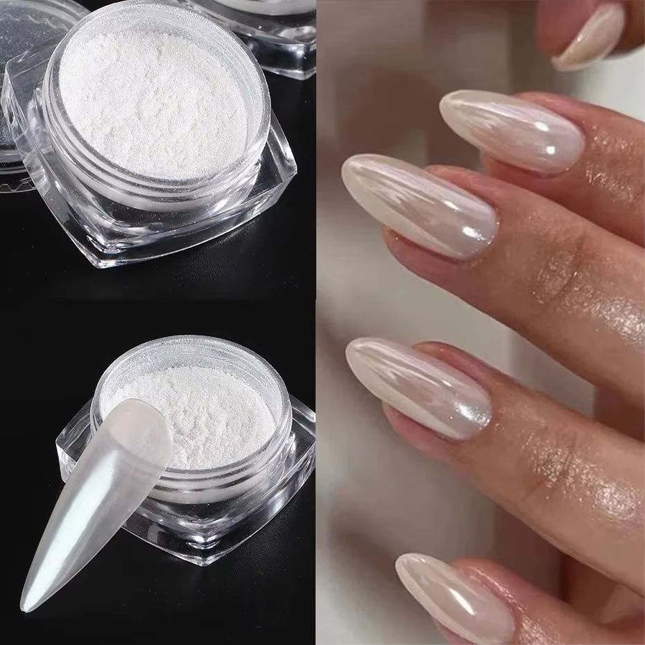 Poudre à ongles effet perle blanche claire