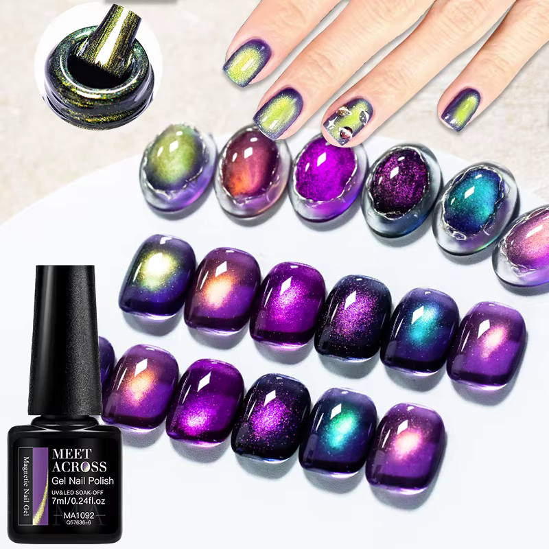 Vernis à ongles Gel magnétique chat flamme violet-doré