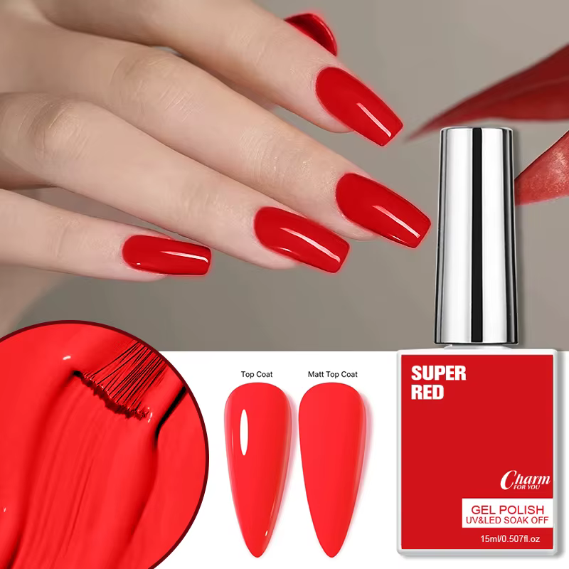 Vernis à ongles gel rouge intense 15ml UV LED Soak Off Haute Pigmentation Couvrance Totale Longue Durée Qualité Salon Manucure