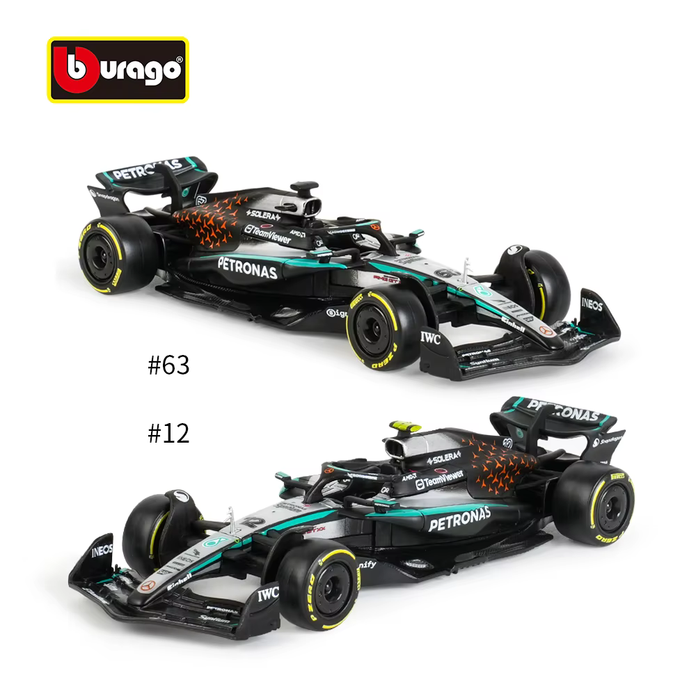 Bburago 1:43 Mercedes-AMG 2025 W16 E Performance # 63 # 12 voitures de Formule 1 britanniques en métal moulé sous pression, modèles de collection, jouets de course