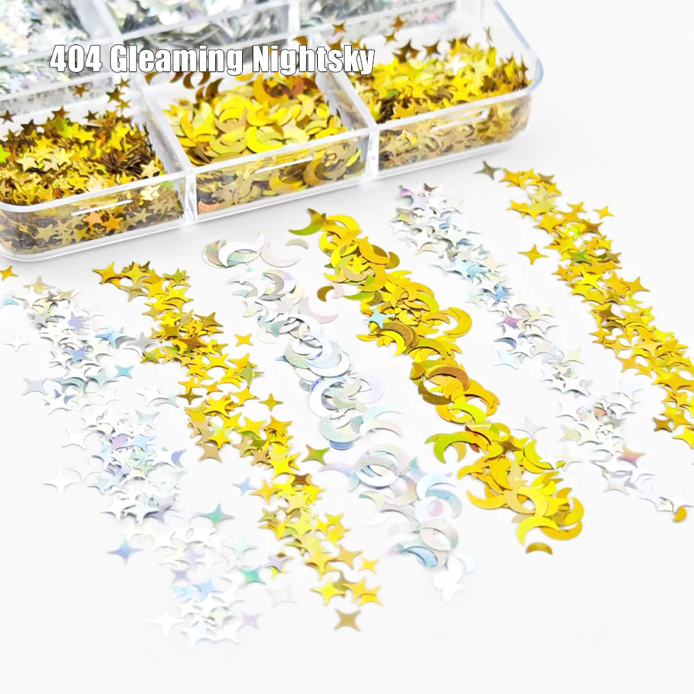 6 grilles brillant Nightsky ongles ornement flocons Chrome Holo argent or étoiles paillettes ensemble UV Gel Nailtips