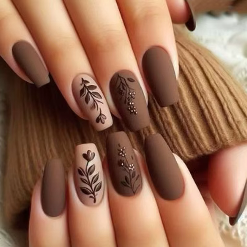 Fleur de Caramel 24 pièces presse sur ongles rose dégradé faux