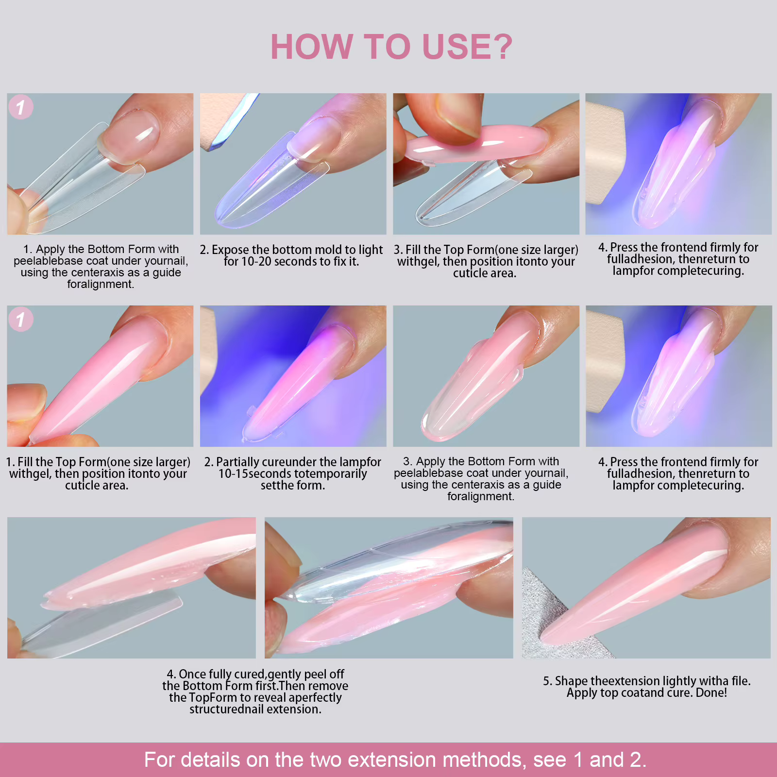 256 pièces/boîte Sandwich à ongles double forme pointes d'ongles construire rapidement