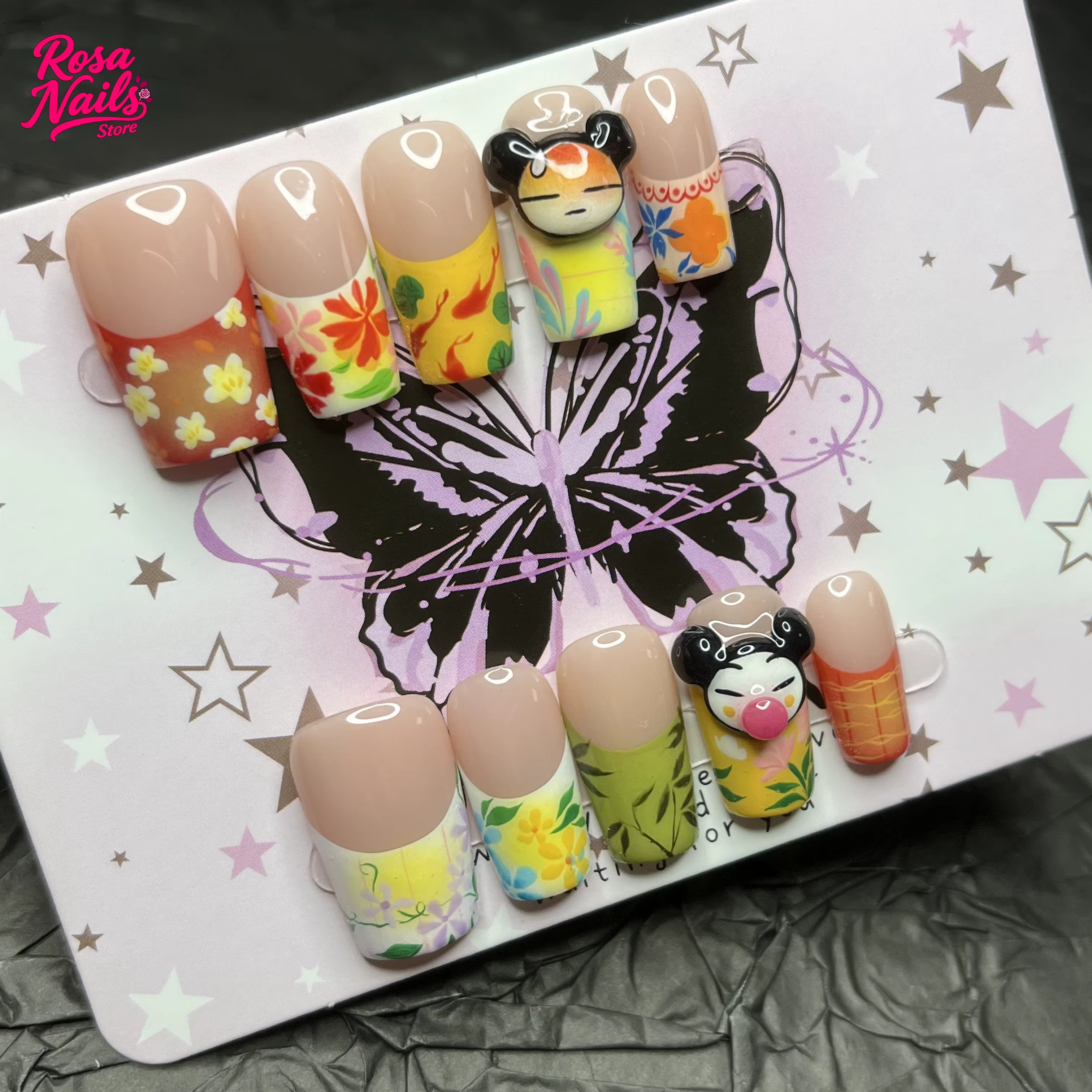 10 pièces presse à la main sur les ongles moyen carré peint