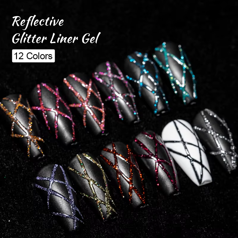 2/4/6 pièces réfléchissant paillettes Liner Gel vernis à ongles ensemble tirer ligne Graffiti peinture rayure bricolage