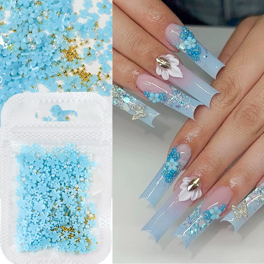 Décorations pour ongles en forme de fleur acrylique blanche 3D