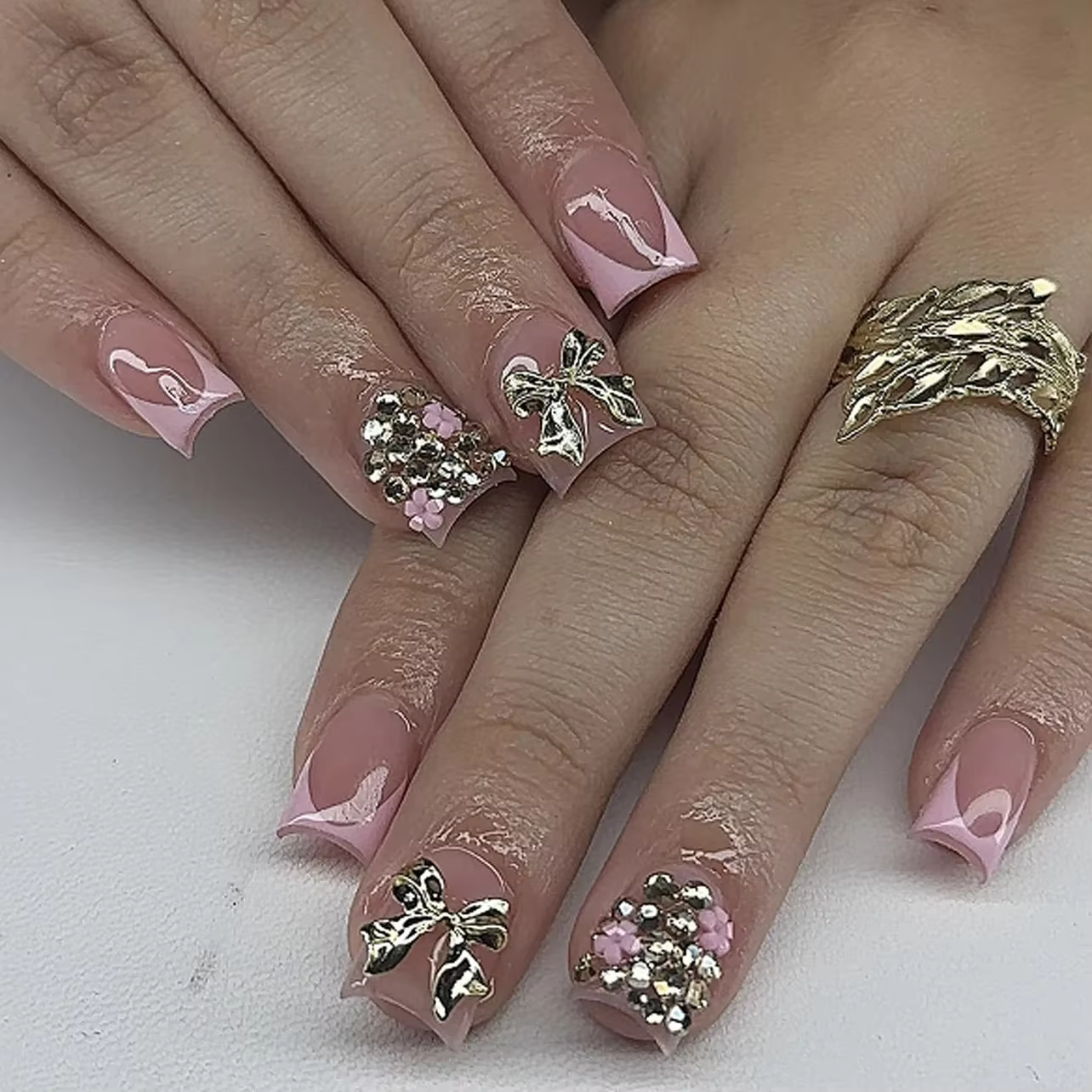 Zèbre rayures jaune blanc français Nail Art brillant strass fleur étoile faux ongles détachable fini