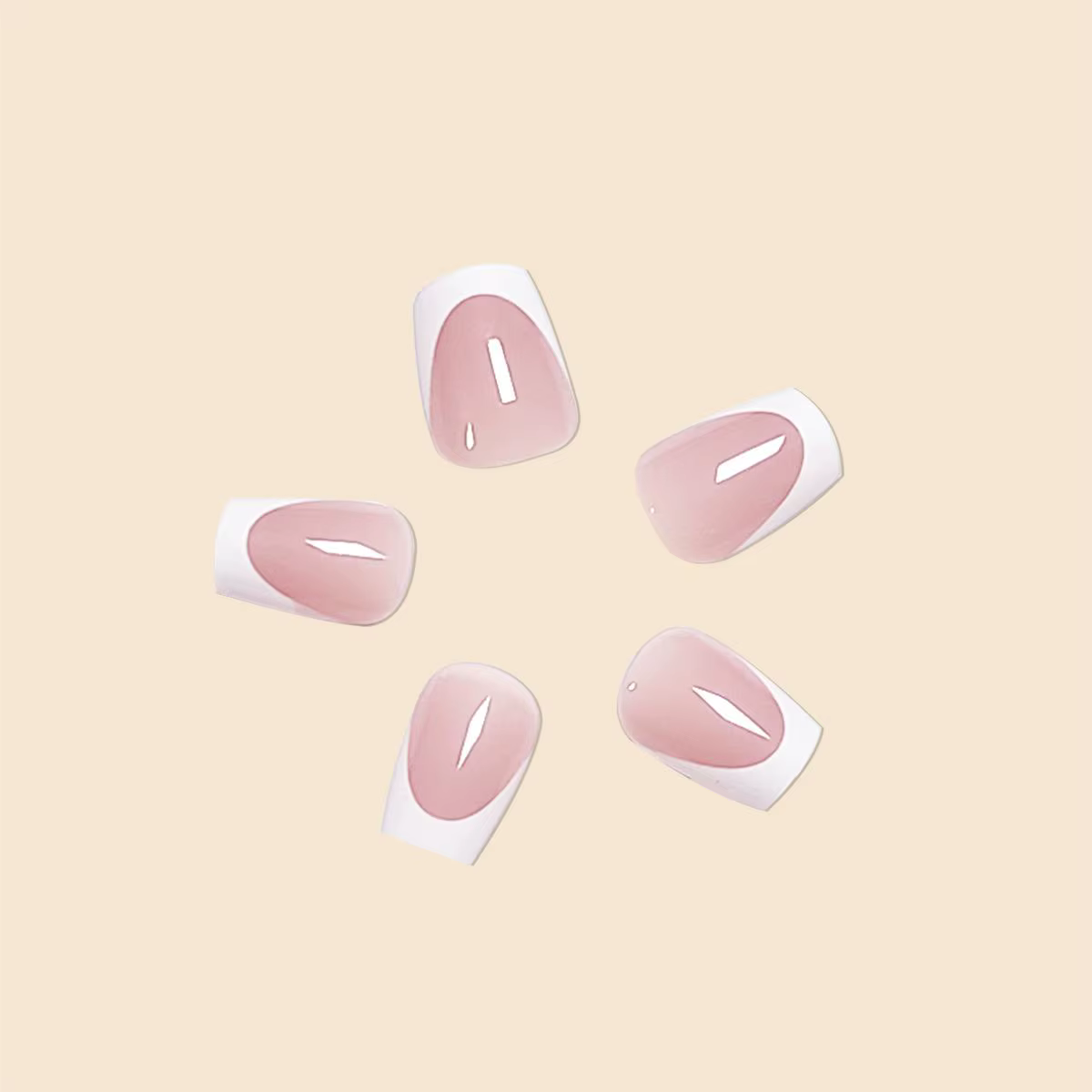 Tendance de la mode femmes filles 24 pièces/ensemble court Ballet rose français blanc bordure couverture complète portable faux ongles presse sur Nail Art