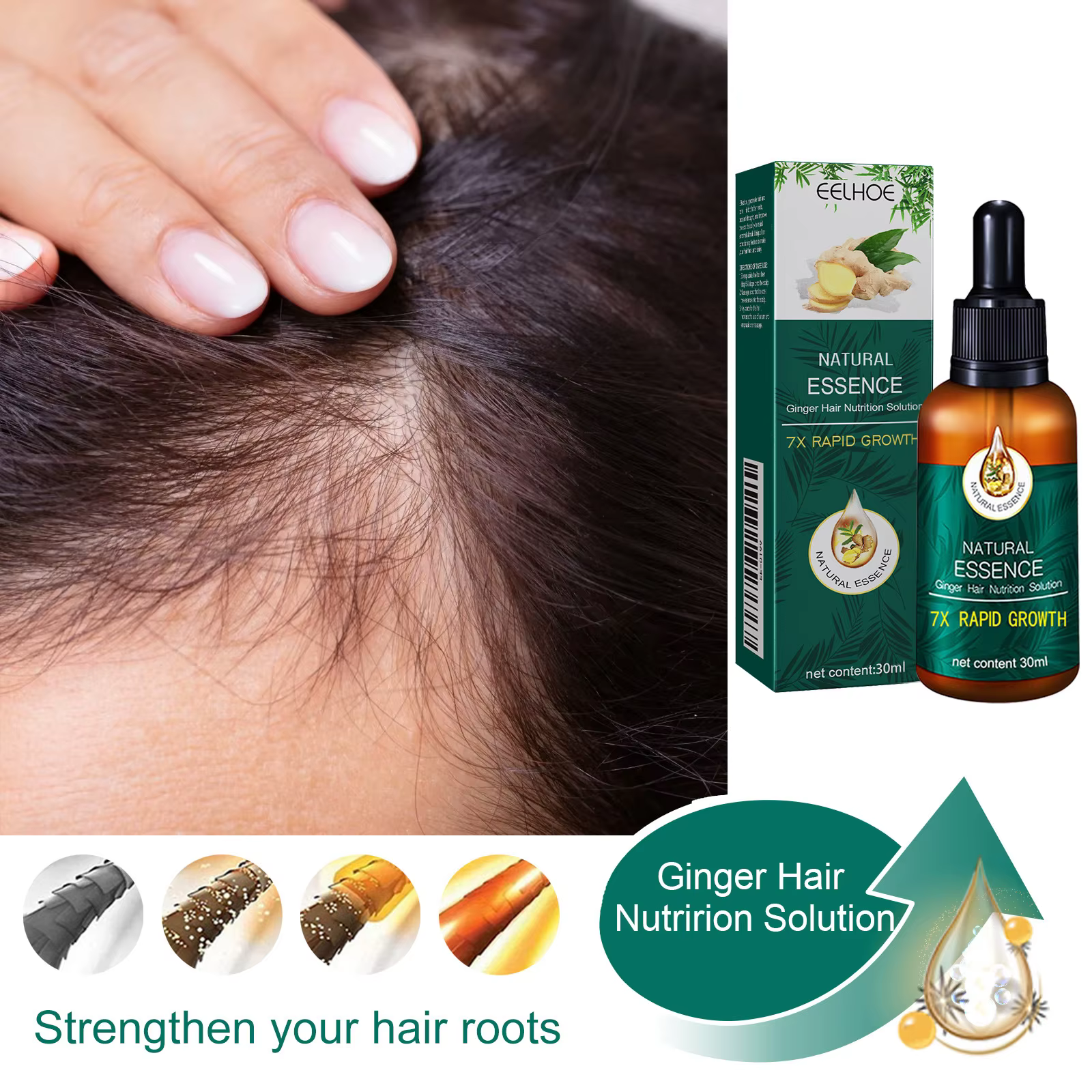EELHOE huile de gingembre pour stimulateur de croissance des cheveux Anti calvitie hydratant cheveux amincissement Fibers de renforcement des cheveux produits de soins capillaires