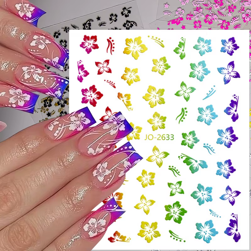 Autocollants 3D de fleurs d'hibiscus pour la décoration des ongles