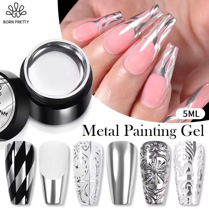 BORN PRETTY 5ml peinture métallique Gel vernis forte argent Effection Nail Art tremper Gel