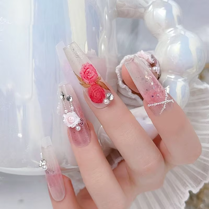 831E 50pcsdecorez vos ongles avec des accessoires rose en résine adaptés aux amateurs
