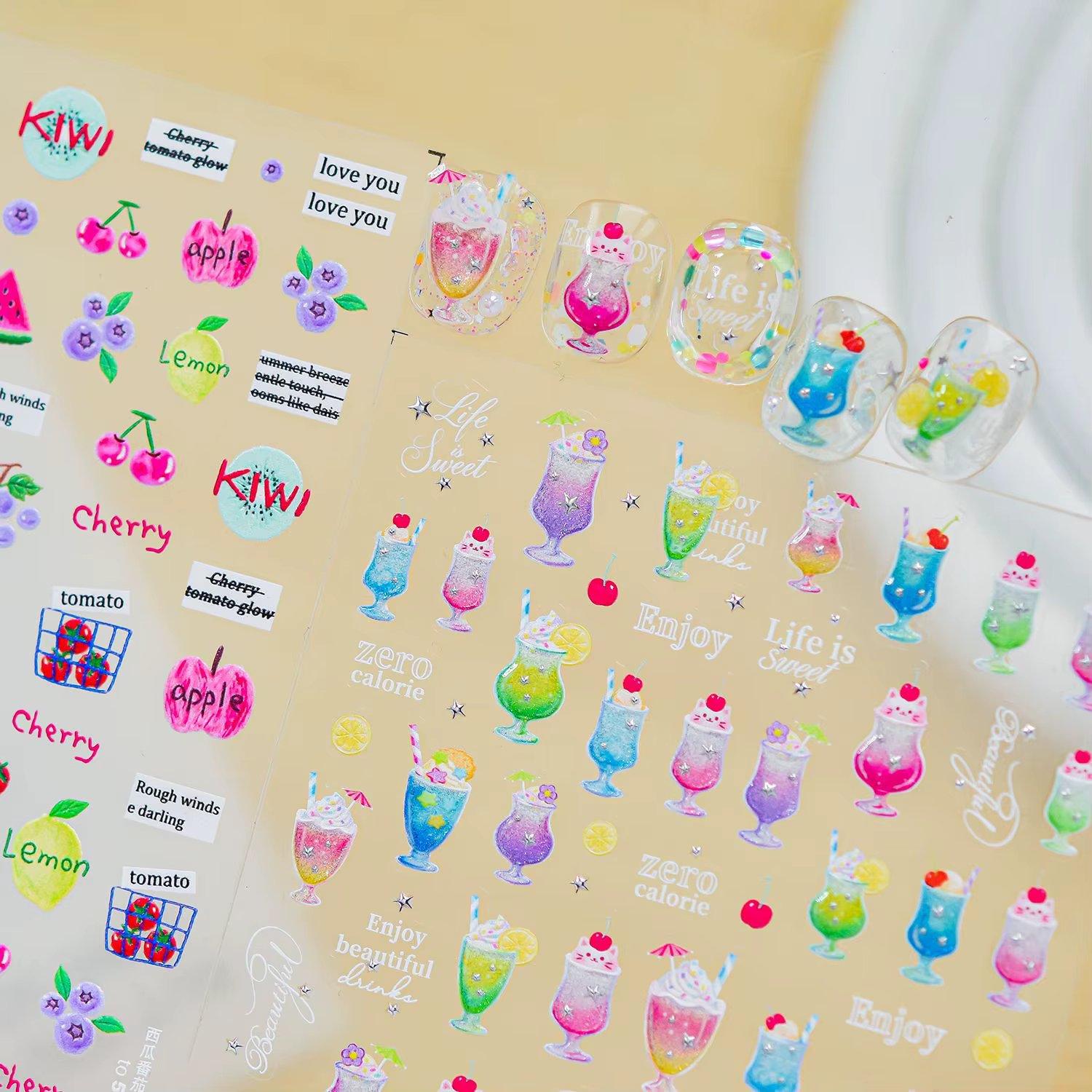 Autocollants pour ongles 5D à thème fruits d'été