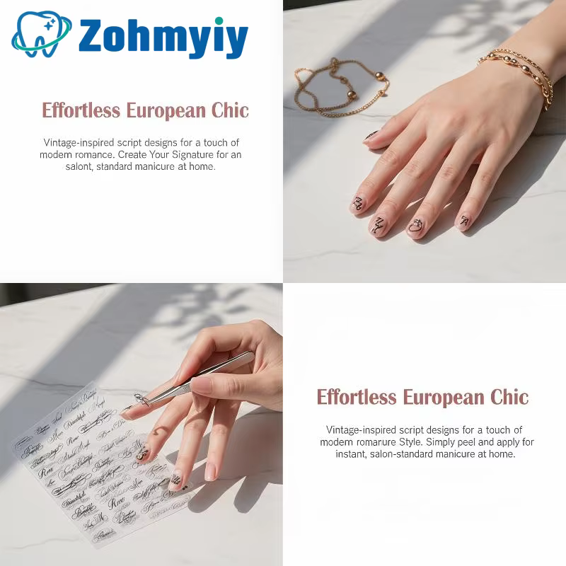 Autocollants pour ongles en lettres anglaises noires et blanches