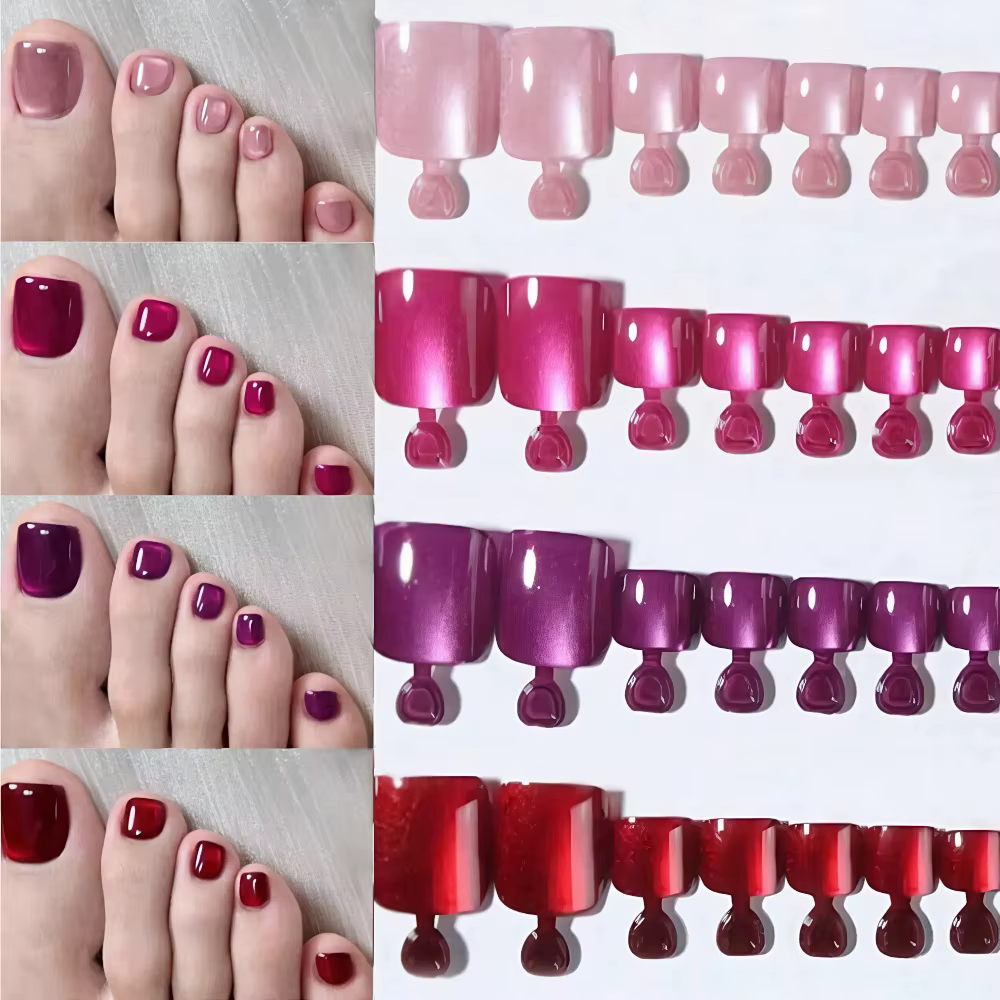 96 pièces 4 couleurs oeil de chat faux ongles courts carrés couverture complète presse