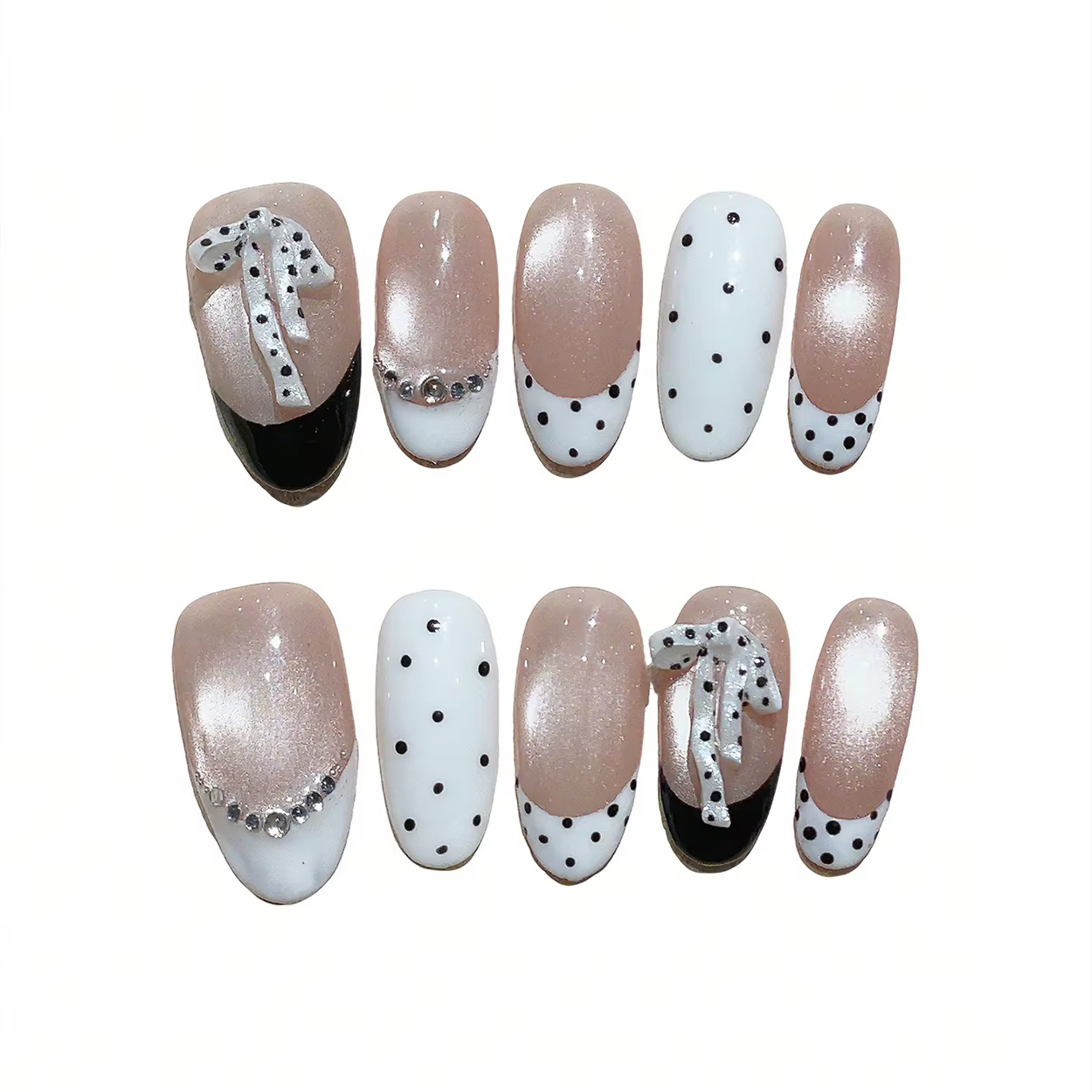 Kit de 10 faux ongles ovales moyens faits à la main