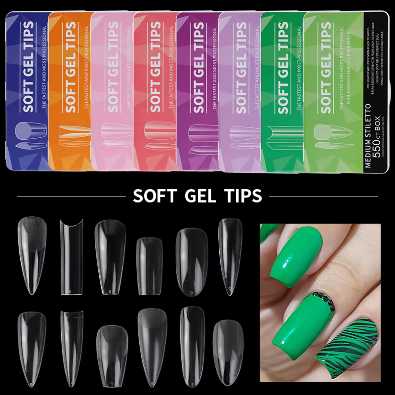 440/550 pièces clair acrylique longs faux ongles Capsules amande cercueil français pleine demi couverture