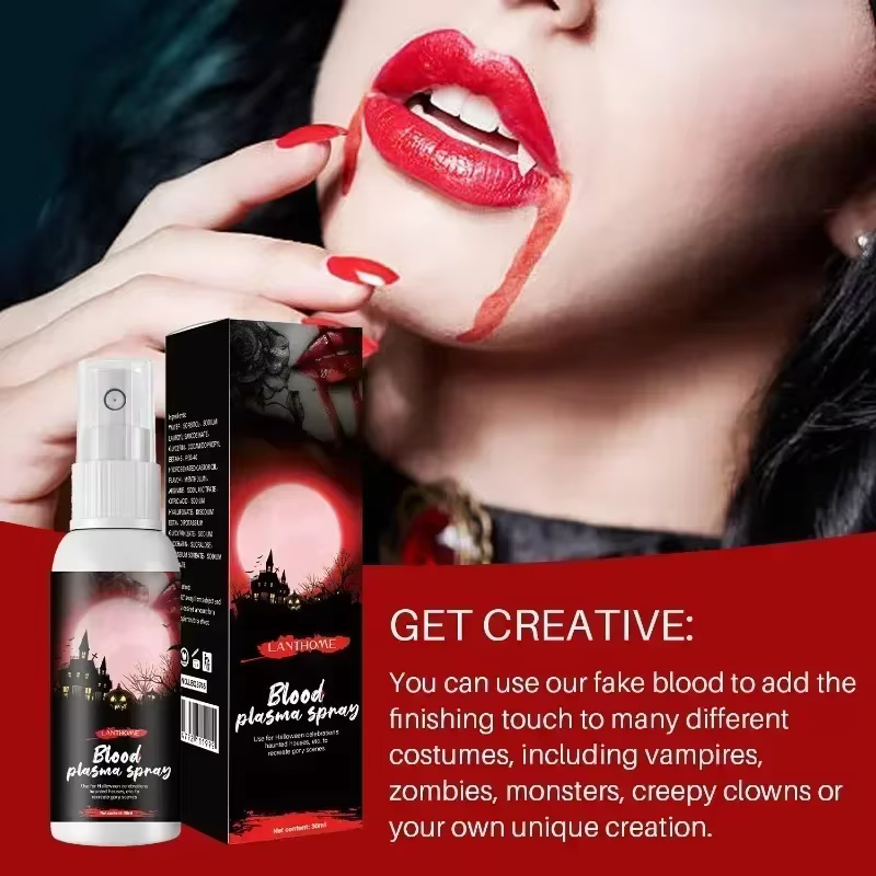 Spray de sang artificiel réaliste et lavable pour maquillage d'Halloween, effet gouttes, pour créer un regard sanglant