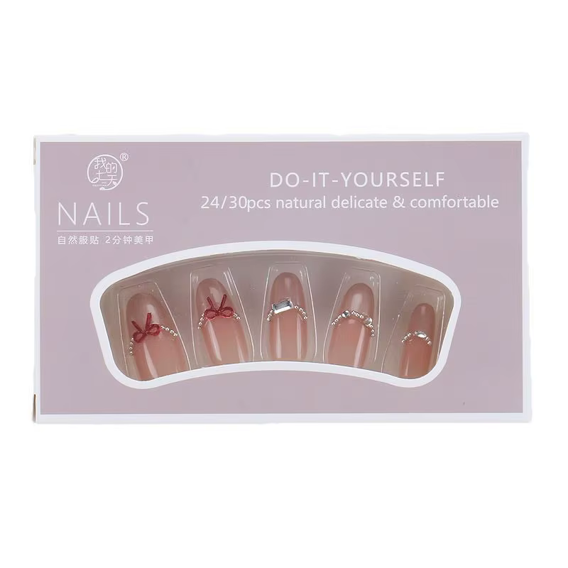 24 faux ongles nude effet œil de chat avec motifs